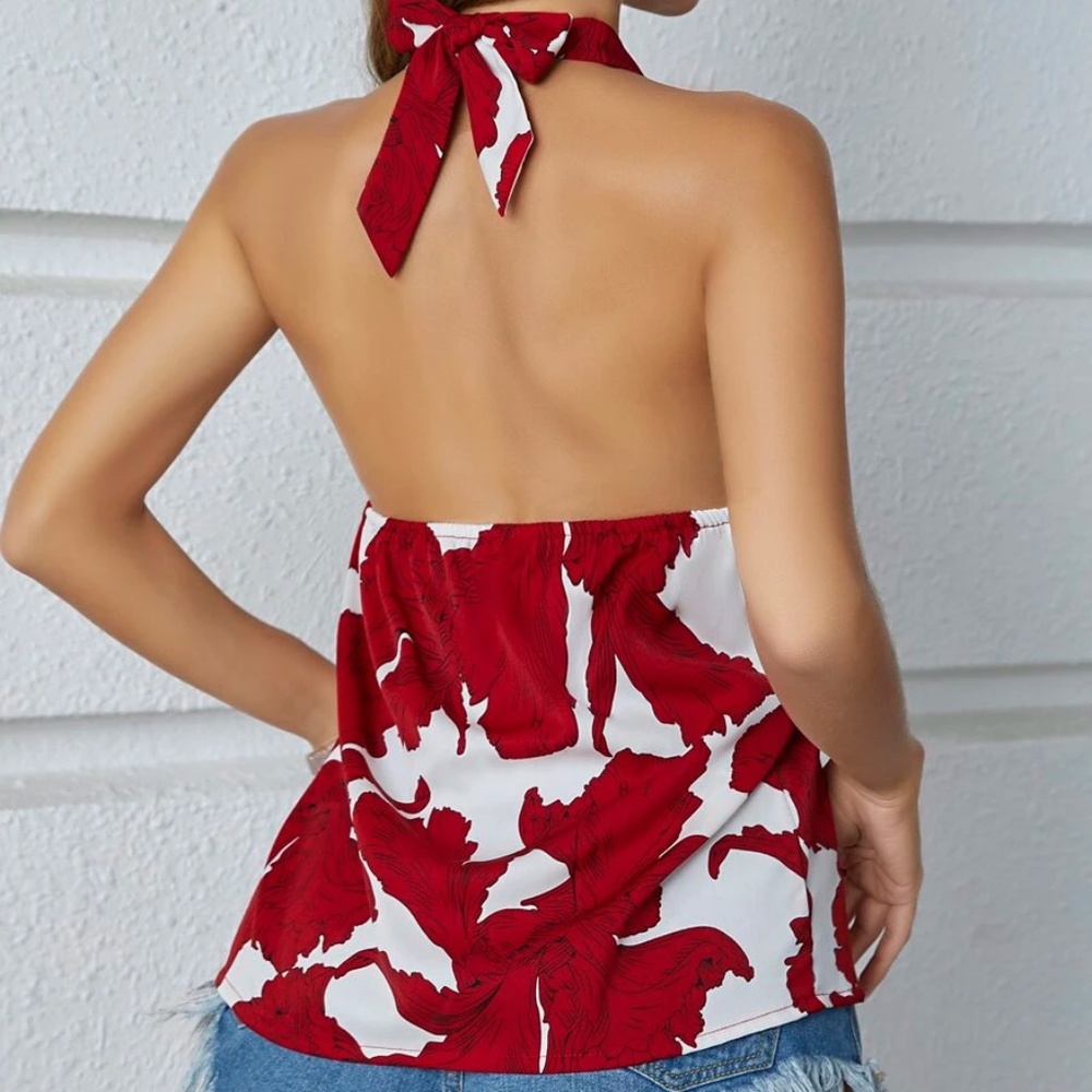 Boho Floral Print Halter Tank Top - Picture 3 of 6